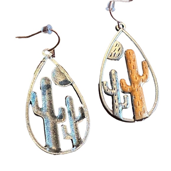 Cactus Teardrop Earrings with Mixed Metal - Picture 4 of 5